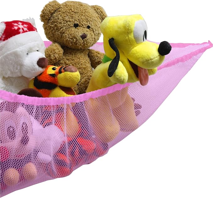 Simple Houseware 2 Pack Stuffed Animal Toy Hammock Net, Pink | Jumbo Size Corner Wall Storage for Kids Room