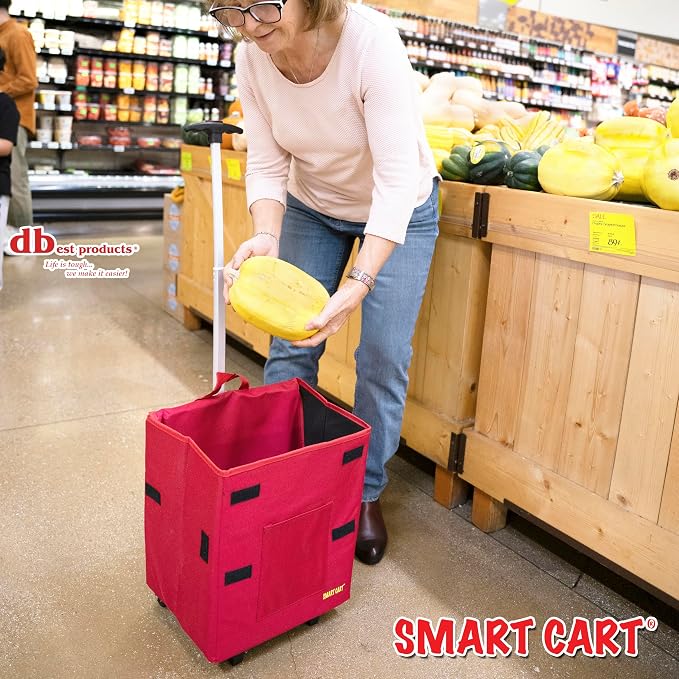 dbest products Smart Cart, RED Collapsible Rolling Utility Cart Basket Grocery Shopping Teacher Hobby Craft Art