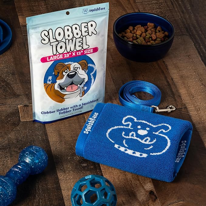 Squishface Slobber Towel, Thick & Durable Dog Towel - 100% Cotton, Soft & Gentle Drool Tamer, Large 23" x 12" Soft & Durable Cloth - Because Your Furry Friend's Slobber Deserves The Best! 3 Pack