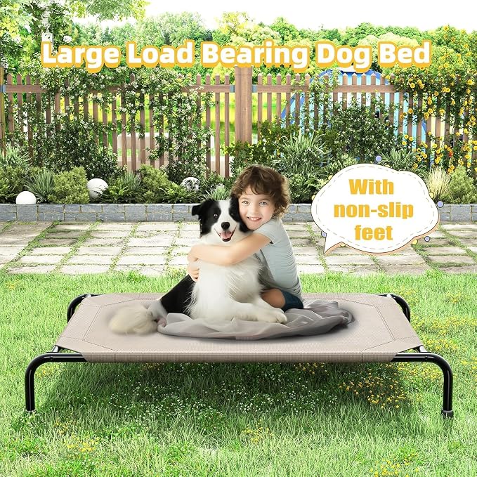 Simple Trending Elevated Dog Bed, Outdoor Raised Dog Cot for Large Dogs | Pet Hammock Bed with Cooling Breathable Mesh, Cooling Bed for Dogs, Anti-Slip Feet, Brown, 47.75inches, Easy to Clean