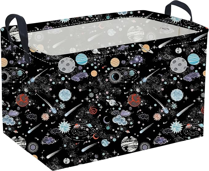 Sanjiaofeng Rectangular Moon and Stars Basket Waterproof Foldable Kids Laundry Basket Baby Baskets for Boys and Girls Cute Toy Storage Organizer Bin Star Room Decor(Starry Sky)
