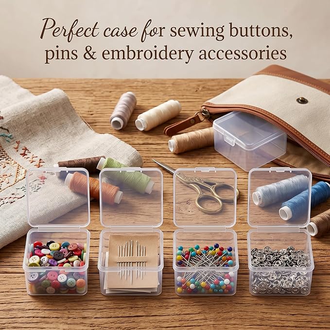 SATINIOR 24 Packs Small Clear Plastic Beads Storage Containers Box with Hinged Lid for Storage of Small Items, Crafts, Jewelry, Hardware (2.5 x 2.5 x 1.6 in)