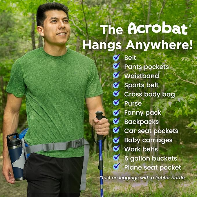 Acrobat - Water Bottle Holder - Patented Hands-Free Carrier for Portable Drink Containers - Lightweight & Durable Plastic - Accessories for Dog Walking, Hiking, Traveling, Construction - USA