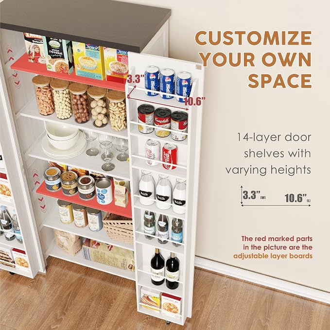 Furnaza Farmhouse 72" H Kitchen Pantry Cabinet with Adjustable Shelves | LED Craft Storage Cabinet Cabinet with 2 Barn Doors for Craft Room,Dining Room,Living Room,Home Office,16"D x 30"W