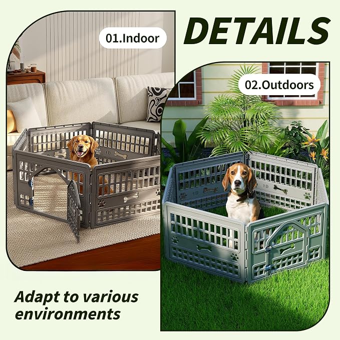 Dog Playpen Indoor,Puppy Playpen Fence Outdoor,Easy Assemble,Fold It Down,Grey Blue(4-Panel 34 * 34 * 24 inch)