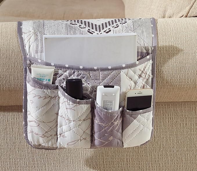 Brilliant Sunshine Grey Heartlove Couch Armrest Cover, 35"×13" | Washable Magazine Holder, Armrest Organizer & Caddy on Sofa, Recliner, Armchair, Storage for Remote Controls, Phone, iPad