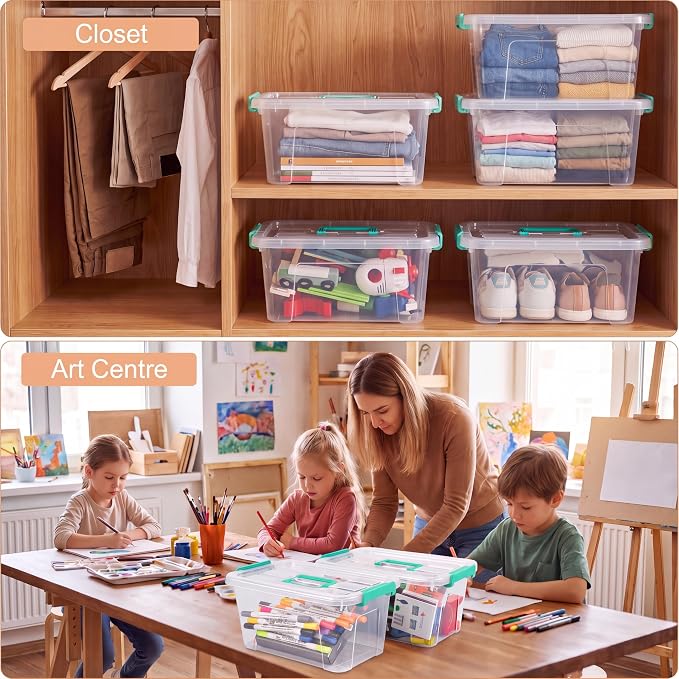 Storage Bins with Lids,7Qt Clear Stackable Storage Containers With Lids Buckle Latches.Perfect for LEGO, Crafts, Office Supplies, and Dorm Room Organization,6-Pack