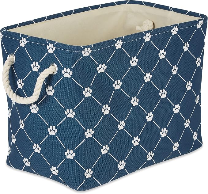 Bone Dry Pet Storage Paw and Bone, Trellis Collection, Medium Rectangle, 16x10x12, Navy
