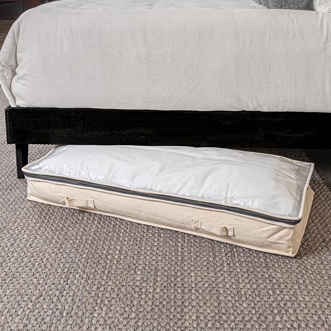 Household Essentials Cedarline Under Bed Storage Bag with Heavy‑Duty Cotton Canvas and Durable 3‑Sided Zipper, Natural Finish