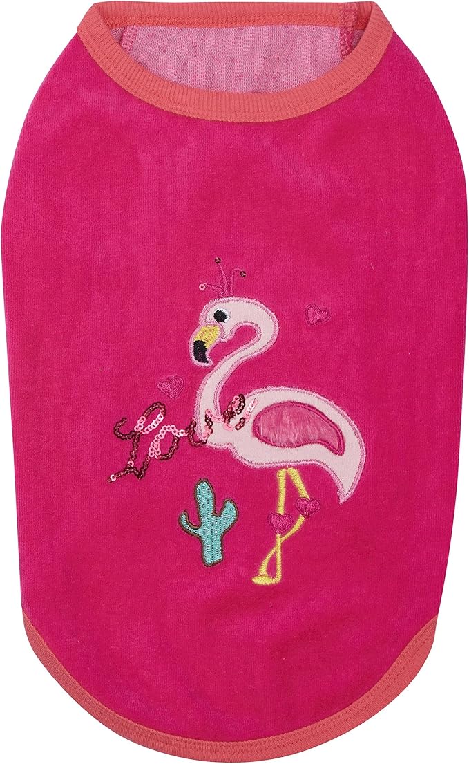 Blueberry Pet Pack of 2 Soft & Comfy Vacation Scene Flamingo Cotton Blend Dog Pajamas & Tank Top T Shirts, Back Length 12", Clothes for Dogs
