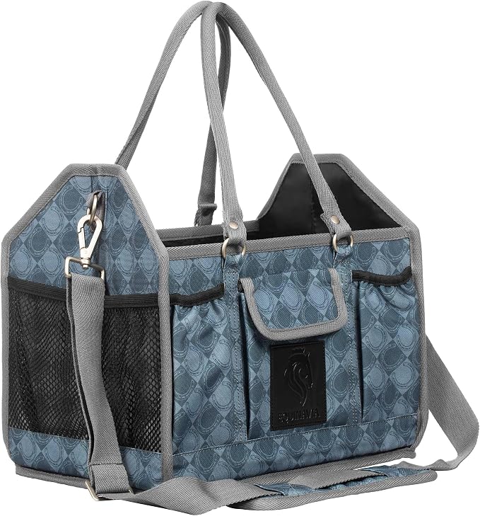 Equinavia Darby Large Collapsible Grooming Tote Bag for Horses, Dogs, Cats | Organizer with Shoulder Strap | 9" x 13" x 12" - Dark Grey/Light Grey - One Size