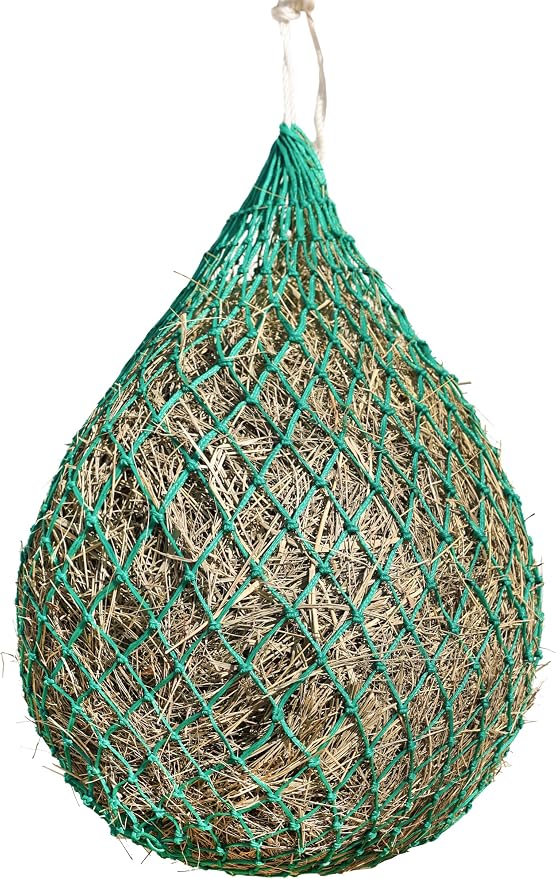 Harrison Howard Slow Feed Hay Net for Horses, 40 Inch Hay Bag Holds 1–2 Flakes, 2 Inch Mesh Durable Hanging Feeder for Stable, Pasture & Livestock-Grass Green