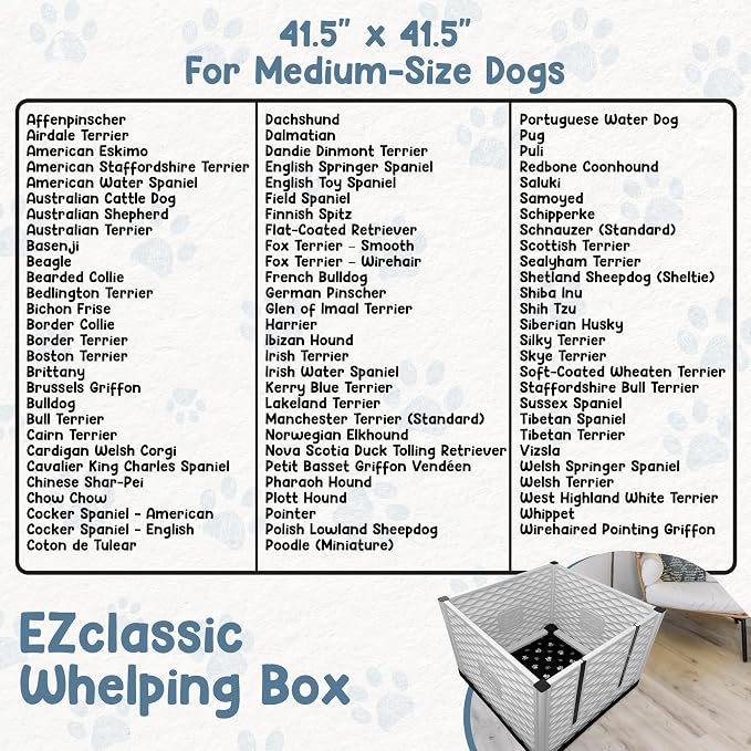 EZclassic Dog Whelping Box - Washable Pee Pad, Medium 38"x38"x28" | Tall 38x38x28 breeder whelping box with high walls, durable customizable panels, quick setup, and easy cleaning