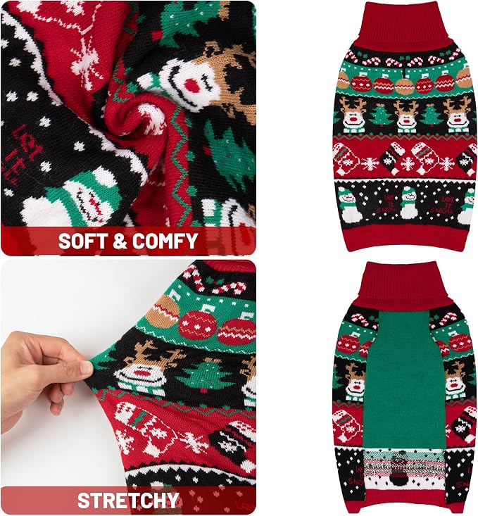 cyeollo Ugly Dog Christmas Sweater Outfit for Large Dogs, Reindeer, 3XL