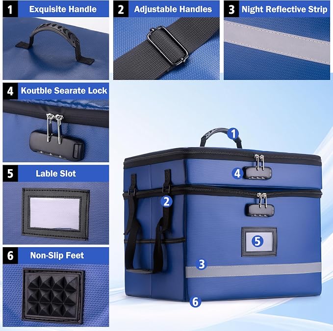 EXLIFBAG 2 Layer File Box with Lock, Portable Document Organizer Box with Handle, Fireproof File Box for Home Office, Legal File Organizer Storage