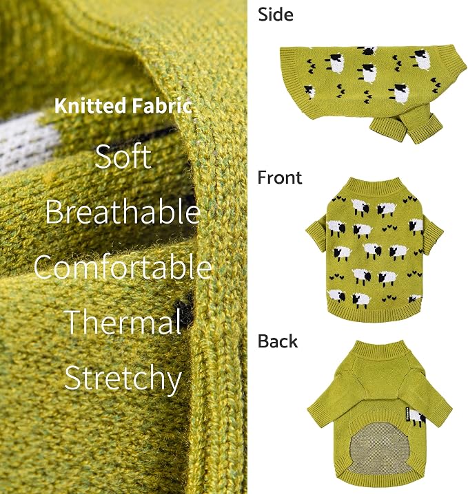 Fitwarm Funny Sheep Dog Sweater, Thermal Winter Clothes for Small Dogs, Boy, Girl - Dog Holiday Pullover Jumper, Pet Outfit - Black, Green, White, S