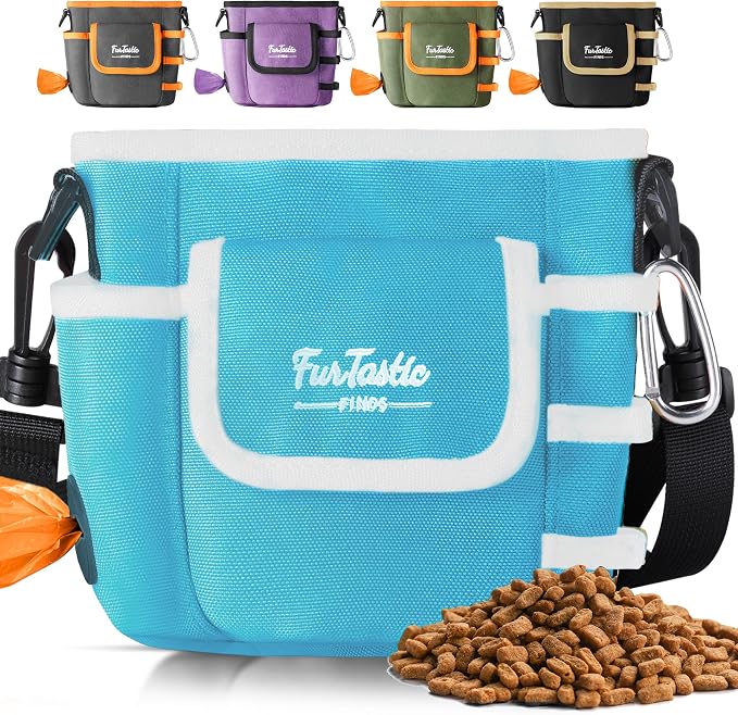 Dog Treat Pouch with Magnetic Closure for Pet Training | 3-Way Wear Treat Bag, 900D Waterproof Fabric, 4 Storage Spaces for Walking, Hiking, Agility, Training & Daily Rewards, Blue