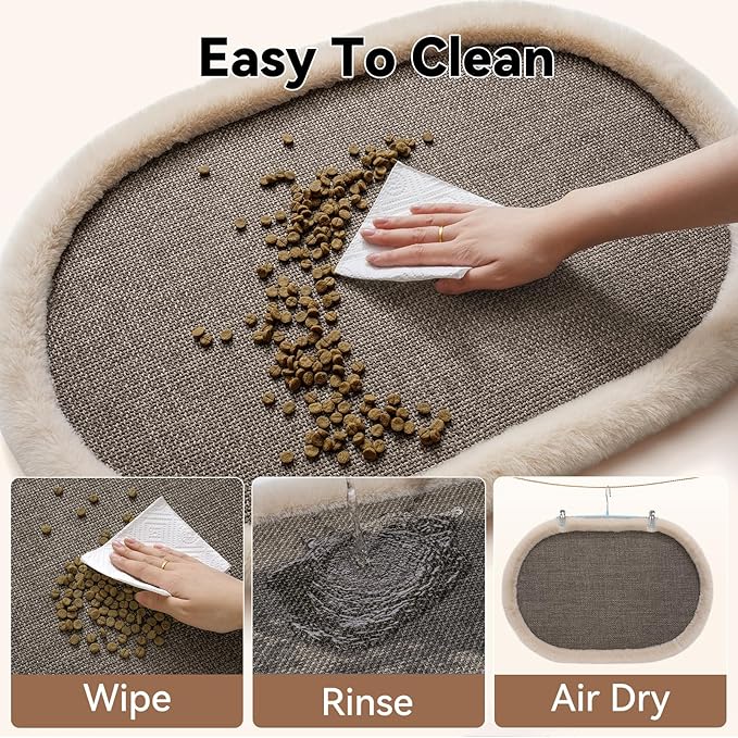 Pet Feeding Mat, Dog Food Mats Absorbent Pet Placemat for Food and Water Bowl with Non Slip Rubber Backing for Dog and Cat (12"x19", Brown)