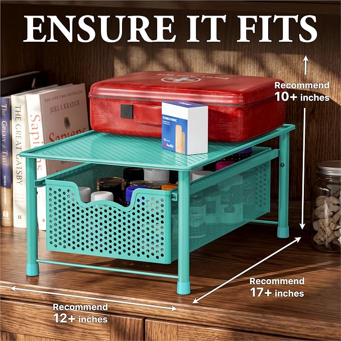 Simple Houseware Stackable Cabinet Basket Drawer Organizer, Turquoise