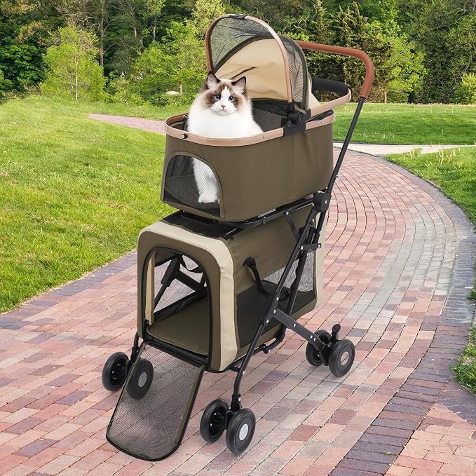 Pet Stroller for Small Medium Dogs Up to 77lbs, 2 Detachable Carriers, Folding Pet Carriage Cart for Dogs Cats, 360° Front Wheels Portable Cat Puppy Jogging Stroller with Storage Pocket