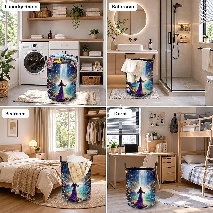 Fantasy Waterfall Laundry Basket, Foldable Oxford Cloth Magic Forest Laundry Hamper with Handles, Tote Bag Clothes Storage Bucket for Laundry Room/Bathroom/Bedroom/Dormitories 20.8"x16"