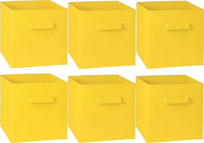 Simple Houseware 11-Inch Foldable Cube Storage Bins, Yellow, 6-Pack | Lightweight & Durable Structure Fabric Cubes Organizer for Closet or Shelves
