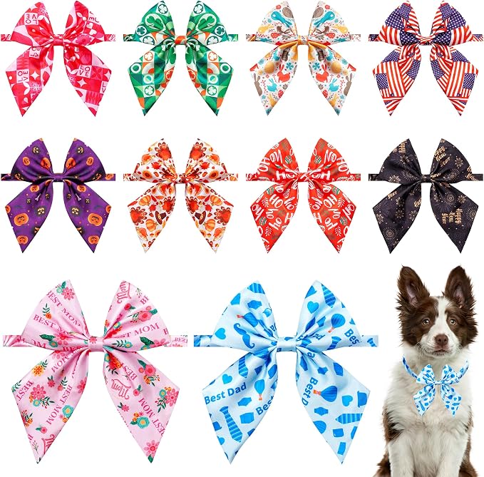 PET SHOW 10 Pack Holiday Sailor Dog Bowties for Large Dogs