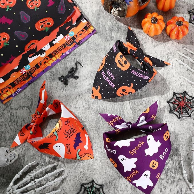 Abbylike 50 Pcs Halloween Dog Bandanas Bulk, Pumpkin Ghost Bat Skull