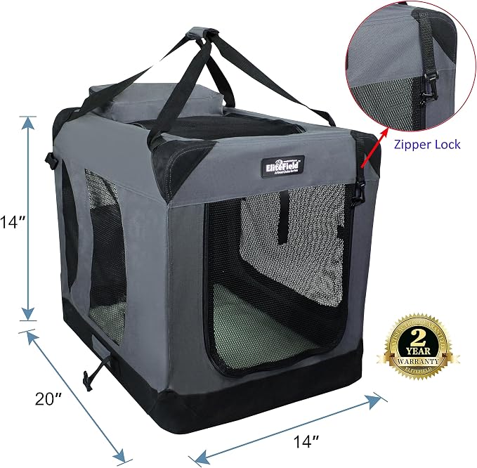 EliteField 3-Door Soft Dog Crate with Bed & Carrying Bag (2-Year Warranty) | 3 Mesh Doors, Steel Frame, Removable & Washable Crate Cover and Bed Cover, Storage Pockets, Indoor/Outdoor, Foldable