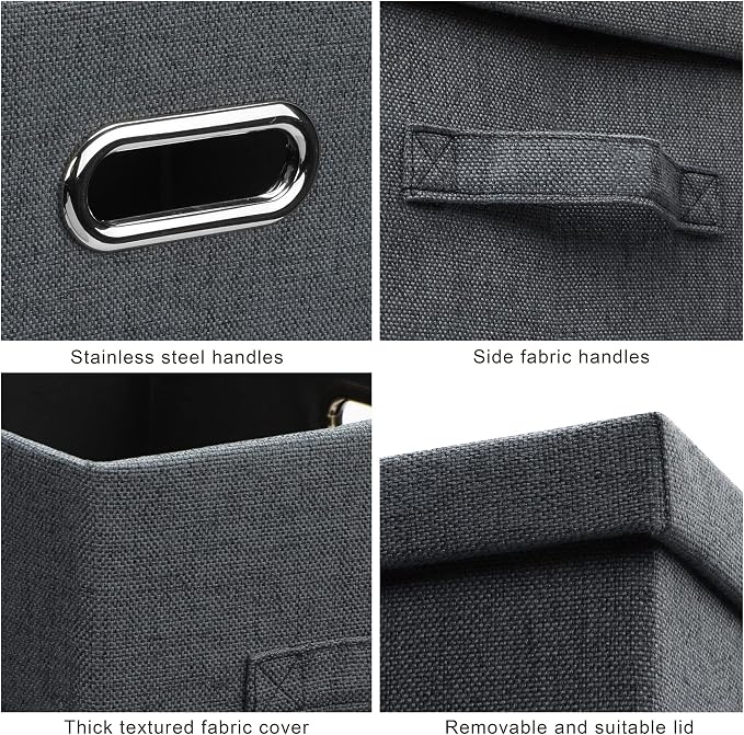 Graciadeco Large 17" 36 Quart Collapsible Stackable Storage Bins with Lids, 5 Packs Dark Gray Foldable Fabric Closet Storage Boxes with Lids Heavy-duty Linen Cube Baskets(17 x 12 x 11) | 36 Quart 5 Pack Dark Gray Collapsible Stackable Linen Fabric 4 Ha...