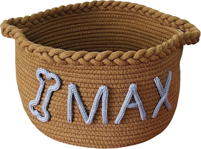 JUPPE Pet Dog Basket with Personalized Name, Dog Toys Storage Organizer Custom Cotton Rope Basket Nursery Decor (Custom Cat Basket)