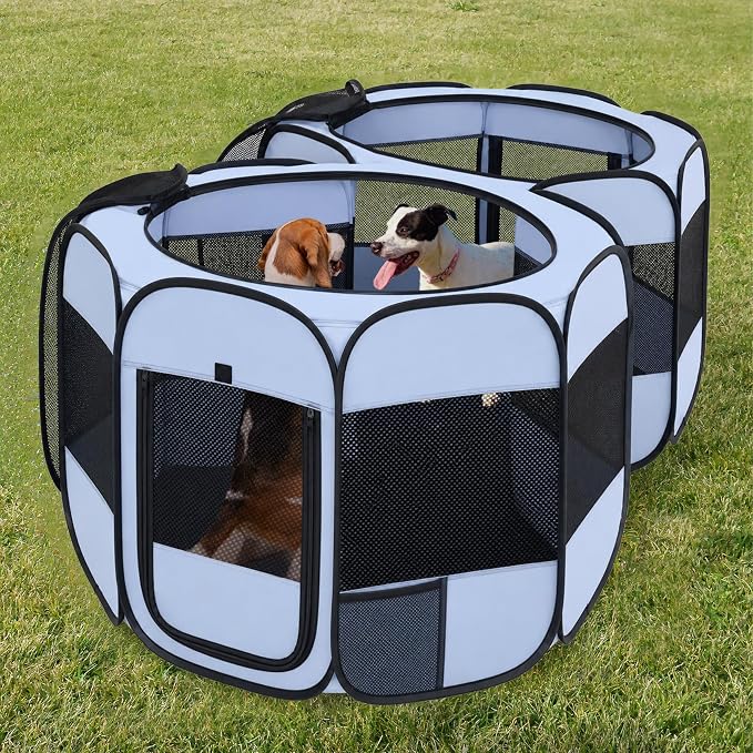 2-in-1 XLarge Portable Cat Playpen Assembly-Free for Indoor Cats Enclosed Pop Up Dog Play Pen Outdoor Puppy Pet Tent Crate House Condo Kitten Kennel Small Animals Cage(No Divider, Unified Space)