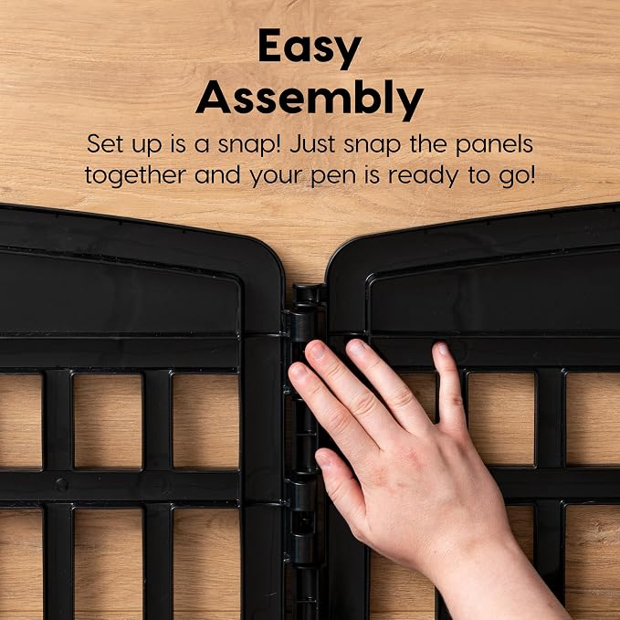 IRIS USA 4-Panel Dog Playpen, Pet Enclosure, Black | Pet Containment, Configurable Layout, Multi-Shape Setup, Custom Pen Configuration, Stable Non-Tip Base, Tool-Free Assembly