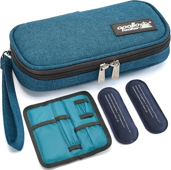 apollo walker Insulin Cooler Travel Case with Ice Packs and Insulation | TSA Approved Includes 2 x 90g ice packs for 9-hour cooling insulin pens & syringes for Diabetics to Carry (Teal)