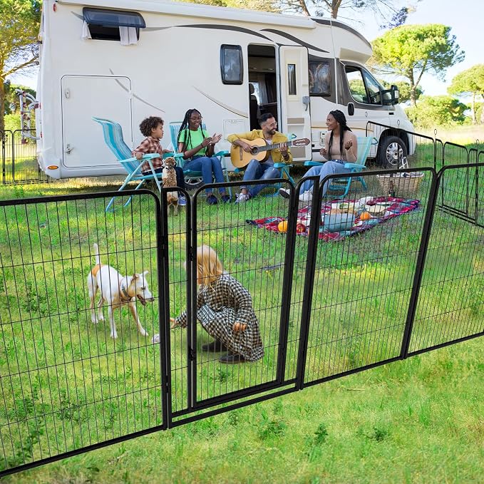 Kfvigoho Dog Playpen Outdoor Extra Wide 24 Panels Heavy Duty Dog Fence 47" | Anti-Rust Coating-Strengthened Dog Fence with Doors Portable for RV Camping Yard, Total 63 FT, 316 Sq.ft, Snowy Black