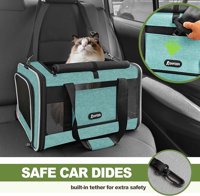 GAPZER Cat Carrier 18"x11"x11" TSA Approved Ventilated Pet Air Travel Cage | Top Open Small Animal Basic Crate, Shih Tzu Dog Softsided Durable Kennel, 4-Mesh-Side Kitty Carry on Case up to 20 lbs Teal