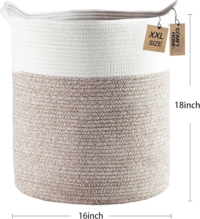 COMFY-HOMI XXXL Large Laundry Basket, Cotton Rope Nursery Woven Basket for Storage, Blanket Baskets Living Room Laundry Hamper, Dog Toy Storage Organizer, Home Decor