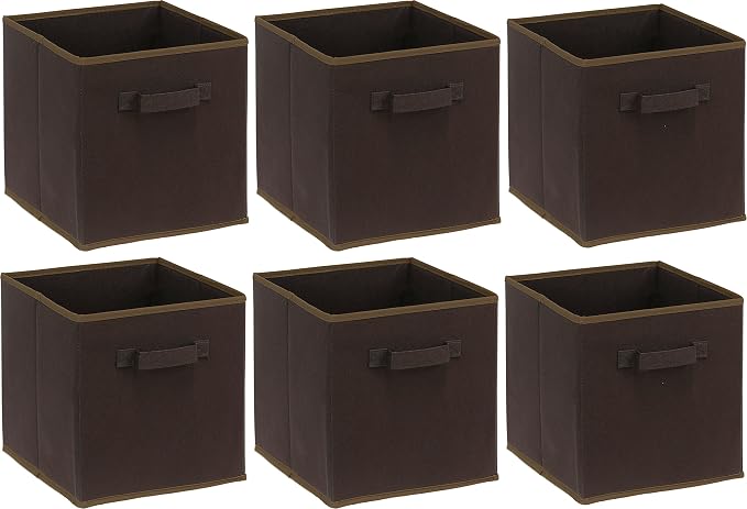 Simple Houseware Foldable Cube Storage Bins, 11-Inch Brown, 6-Pack Fabric Cubes Organizer for Closet or Shelves | Lightweight & Durable Structure Fabric Cubes Organizer for Closet or Shelves