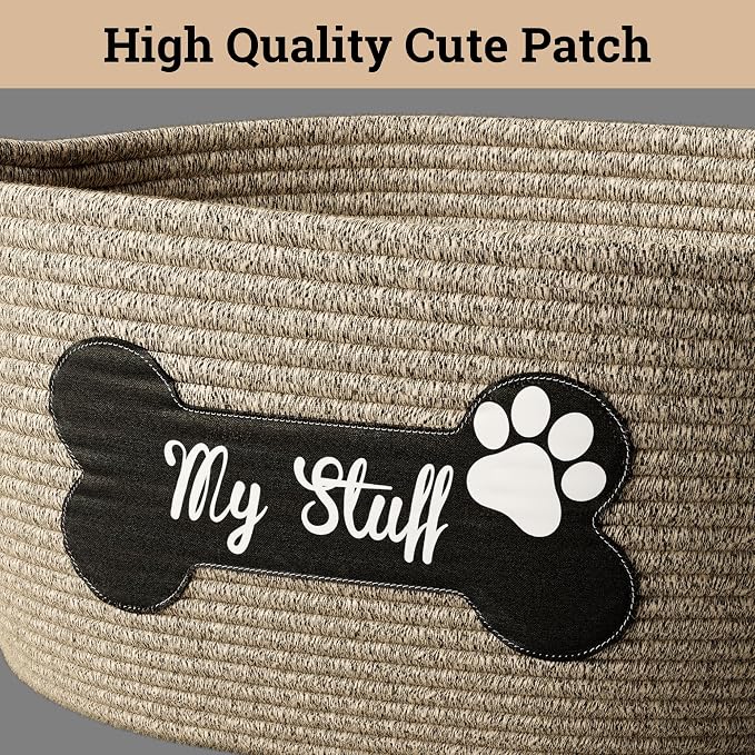 Dog Toy Basket, 100% Cotton Rope, Chew Proof, Sturdy Reinforced Handles | 100% Cotton Rope Woven Dog Toy Box for Living Room Area, Sturdy Handles, Durable Patch, Suitable for All Pets, No Loose Parts