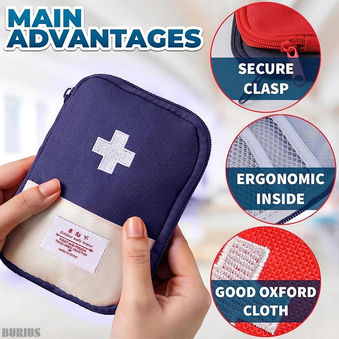 BURIUS First Aid Bag Empty 2 Pcs, Small Travel Medical Pouch with Zipper | Multiple Compartments Organize Bandages and Supplies - 7.1 x 5.1 In Compact Cases for Camping, Hiking, or Outdoor Adventures