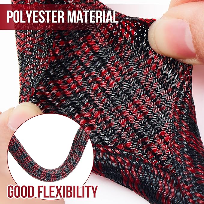 Cable Management Sleeve Split Braided Wire Loom 1/2 Inch-10FT