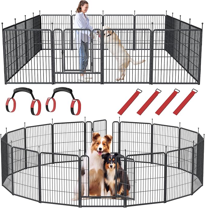 Musen Dog Playpen Indoor Outdoor, 16 Panels Dog Pen 32" Height Dog Fence Exercise with Doors for Large/Medium/Small Dogs, Portable Pet Playpen for Yard RV Camping, Hammer Paint Finish (Patent Pending)