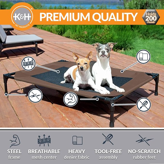 K&H Outdoor Elevated Dog Bed, Cooling Raised Dog Bed, Chocolate, Large