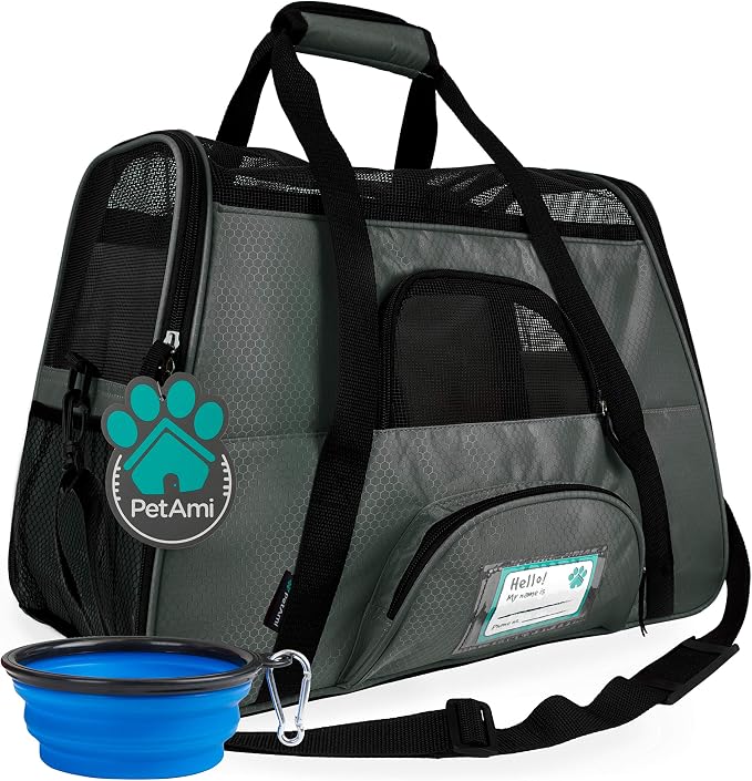 PetAmi Airline Approved Pet Carrier for Cats & Small Dogs, Small, Dark Gray | Soft Sided TSA Travel Bag, Sherpa Bed, Breathable Mesh Ventilation, Collapsible Bowl, Fits Under Seat, Up to 18 lbs