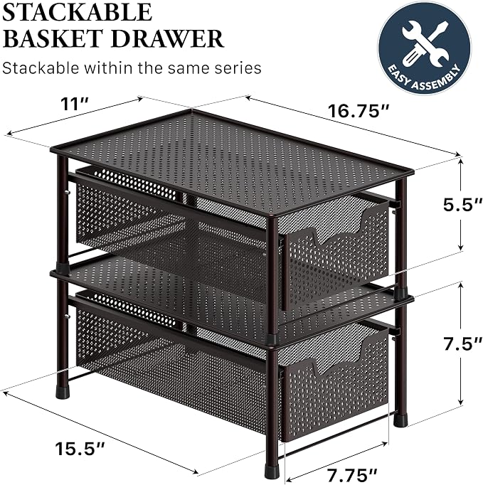 Simple Houseware Stackable Cabinet Basket Drawer Organizer, Bronze