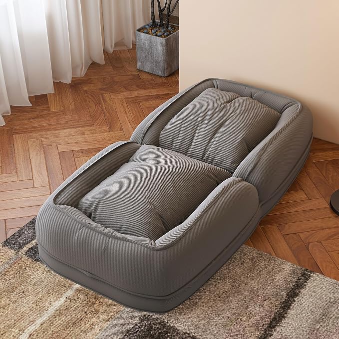 Upholstered Human Dog Bed for Adults and Pets, Foldable Lazy Sofa Bed with 5 Adjustable Position, Includes 2 Soft Pillows for Bedroom, Living Room, Reading Corner