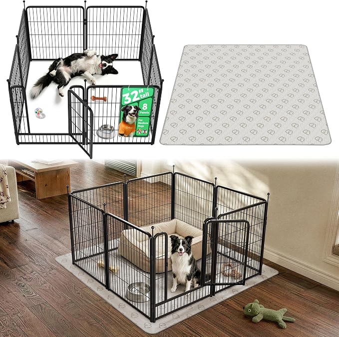 FXW Rollick Dog Playpen with Washable Pee Pad, 32"H, 8 Panels | Heavy-Duty & Easy setup Play Area, Super Absorbent Pad for Easy Cleanup, For Small & Medium Dogs, Patented