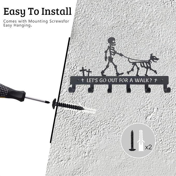 Skull Dog Paw Shaped Wall Mount Leash and Key Hook - Gothic Home Decor Organizer