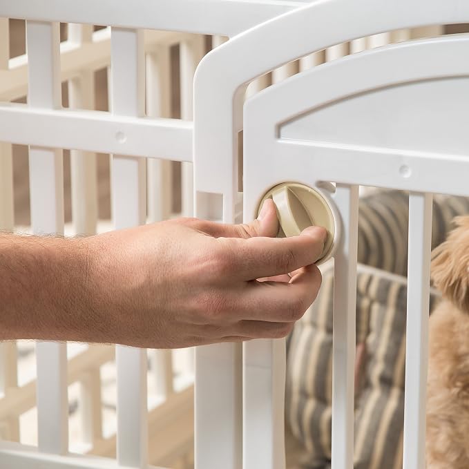 IRIS USA 6-Panel Dog Playpen, Pet Enclosure, White | Puppy Training, Custom Pen Configuration, Flexible Boundary, Configurable Layout, Secure Door Latch, Stable Non-Tip Base