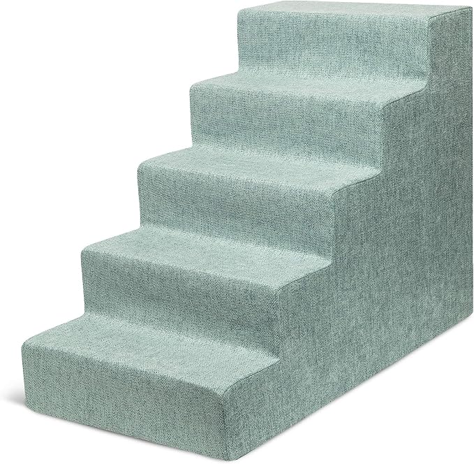 Best Pet Supplies Dog Stairs & Steps - Foam Steps for Small Dogs & Cats, Non-Slip Indoor Balanced Pet Step Support, Dog Ramp, No Assembly, Pale Teal, 5-Step (22.5-inch Height)